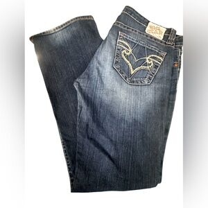 BIG STAR Jeans Women Tag 31R Remy Boot Cut Dark Blue Stretch Distressed